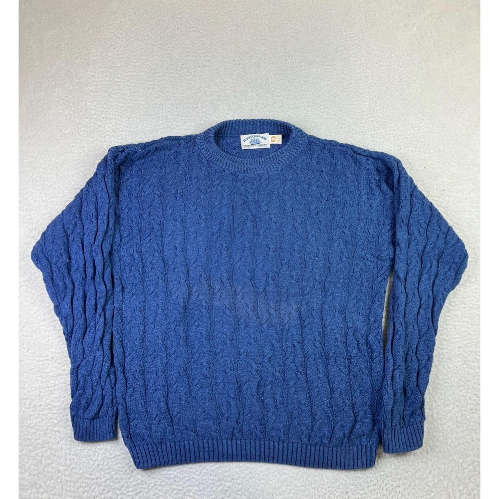 Vintage Hampton‎ Bay Sweater Mens Large Blue Cable Knit Pullover Made USA 90s
